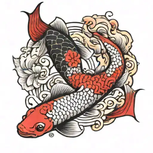 Koi Fish Yin Yang Red And Black Grey
