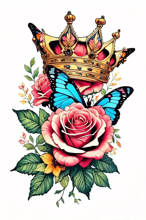 Roses And Butterflies And A Crown On My Back Palm