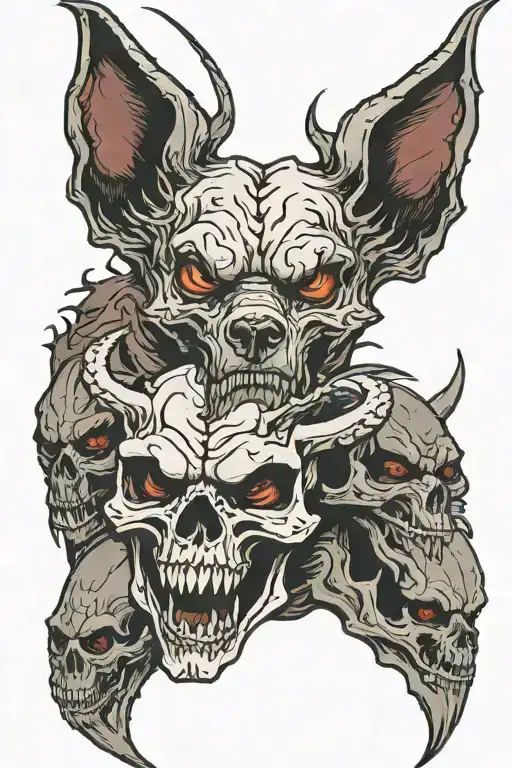 Hellhound Heads And And One Skull