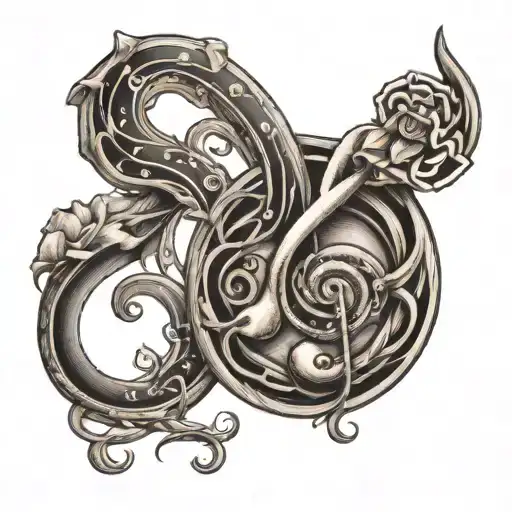 Womb Tattoo With Music Note Intertwined