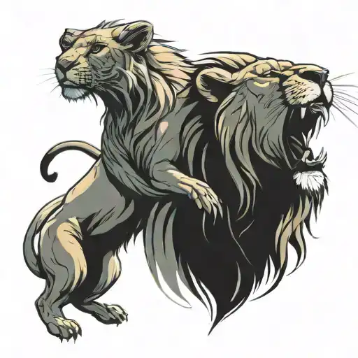 Lioness Protecting Her Lion Roaring