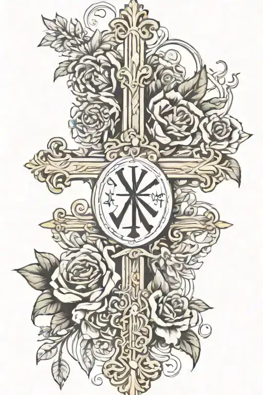 Cross Flowers Roman Numerals Surrounded