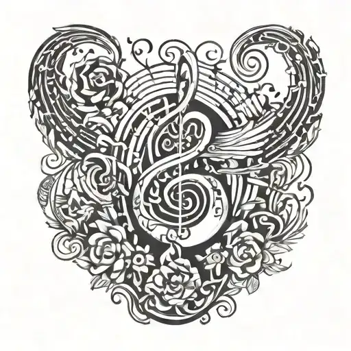 Womb Tattoo With Music Notes Flowing