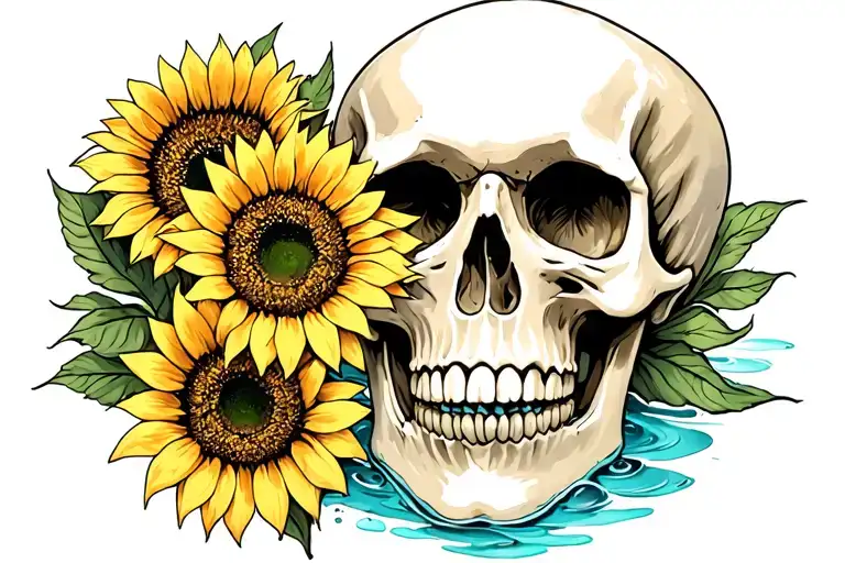Skull With Sunflowers And Water Darken Everything