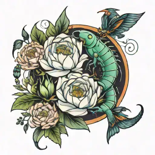 Scorpio And Virgo With Flowers Aster And Peony Flowers