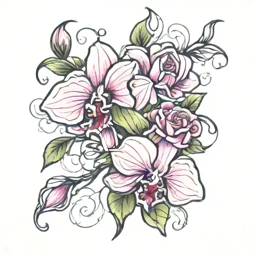 Sweetpea Flower Pink Orchid And Rose Intertwined