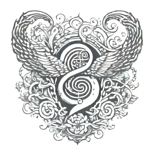 Womb Tattoo With Music Notes Flowing Around It