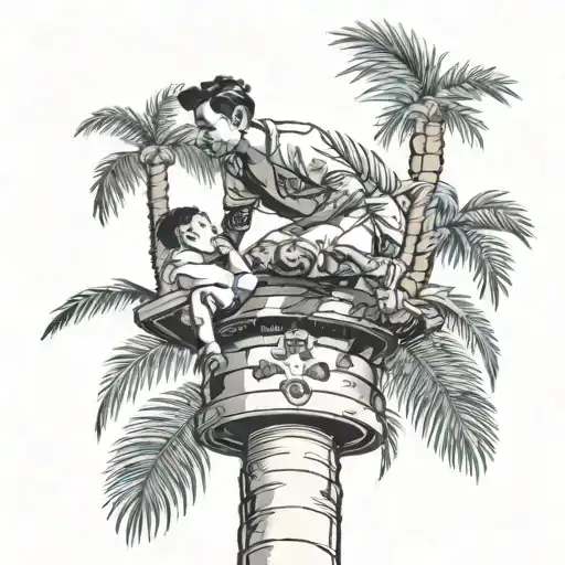 Guy On Palm Tree Kid On Bottom Watching