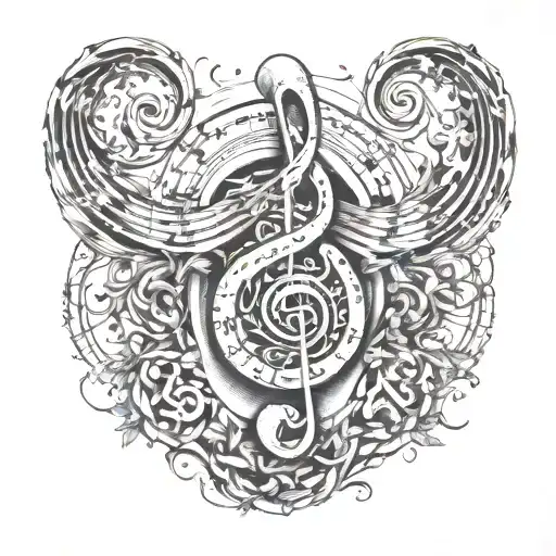 Womb Tattoo With Music Notes Flowing