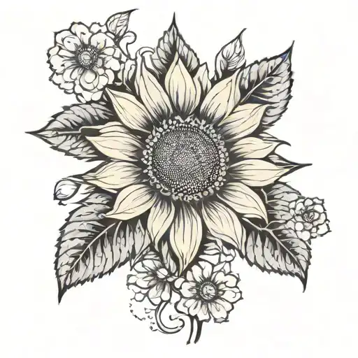 Sunflower Growing With A Cherry Blossom Tree