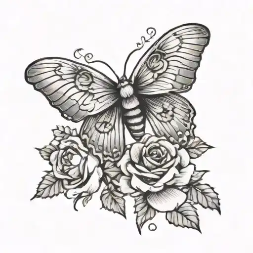 Moth With Roses Surrounded
