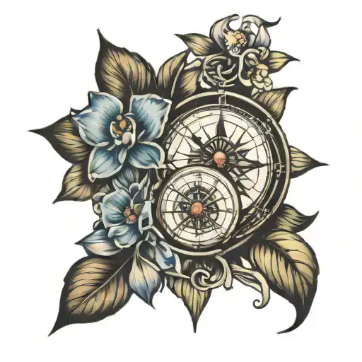 Compass With Orchids Intertwined