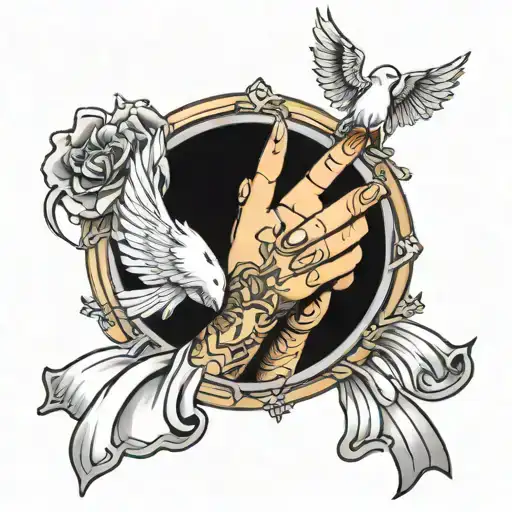 Praying Hands With Dove And Cross