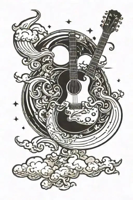 Guitar In The Moon Shining Full Moon