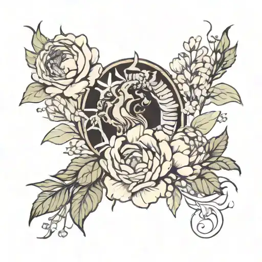 Virgo And Scorpio With Flower Aster And Peony Flowers