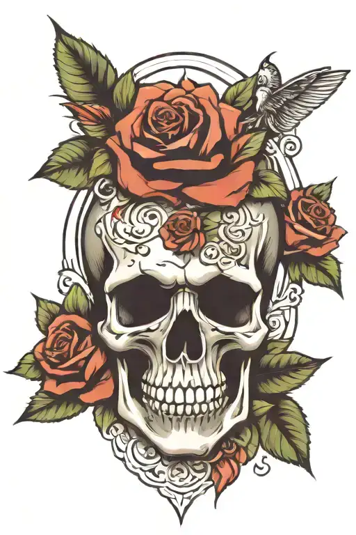 Skull Roses Cross Surrounded