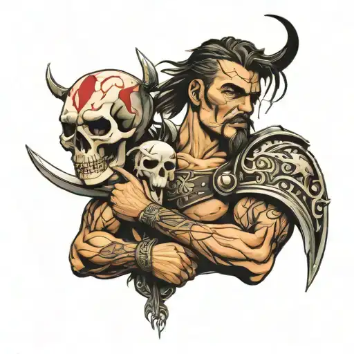 Warrior Holding Skull