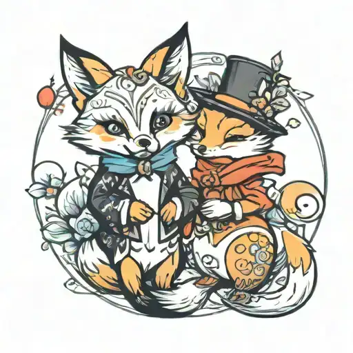 Kawaii Fox And Penguin Holding