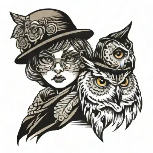 Owl And Girl Head