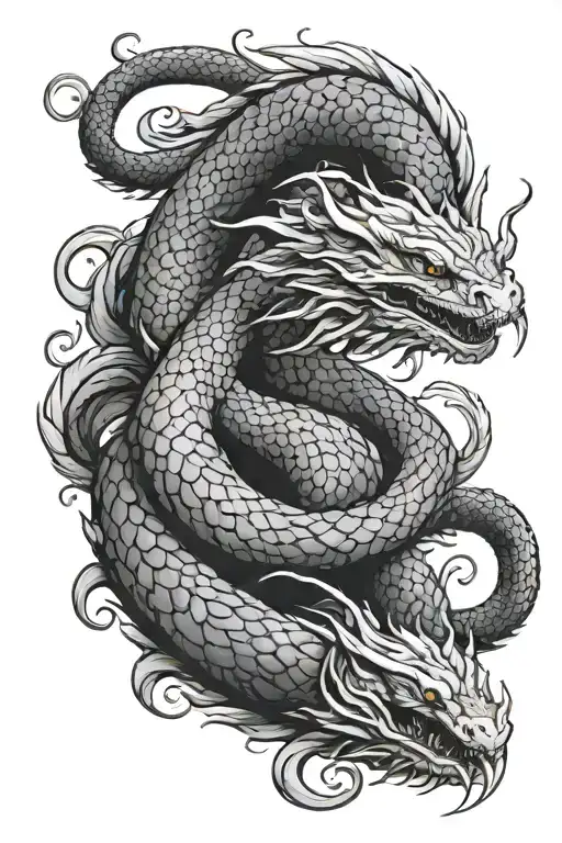 Realistic Black And White Jormungandr Tattoo Design