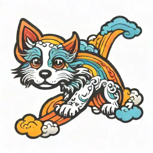 Dog Rainbow Bridge Towards The Clouds