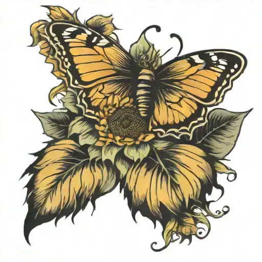 Sunflower With A Butterfly Perched