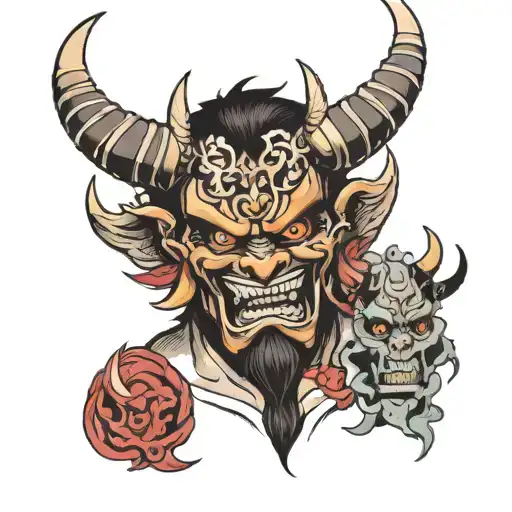 Guy Holding Oni Mask Surrounded