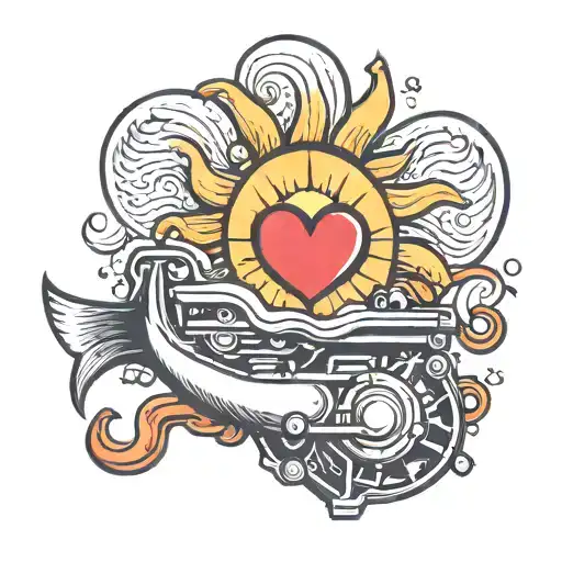 Dainty Heart With A Wave And Sun An A Small Car Engine