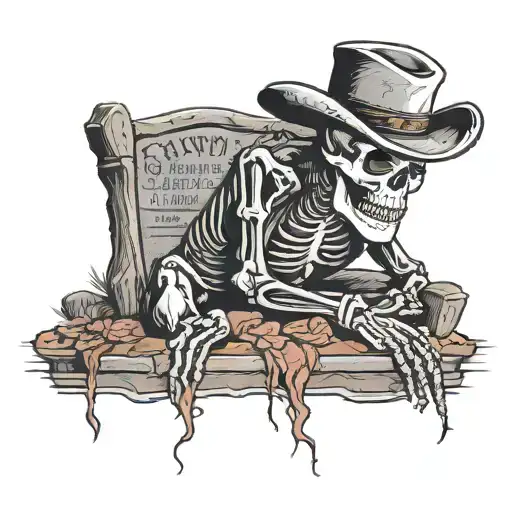 Western Skeleton Looking At Gravestone In Wild West