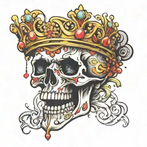 Skull With Mouth Wide Open Wearing A Crown Of Jewels