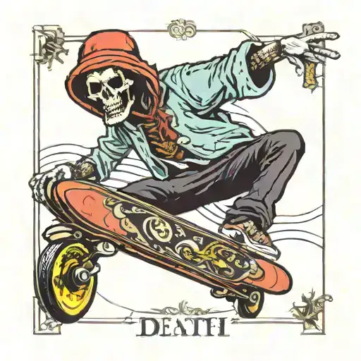 Death Tarot Card Featuring Skateboarder Doing A Kickflip