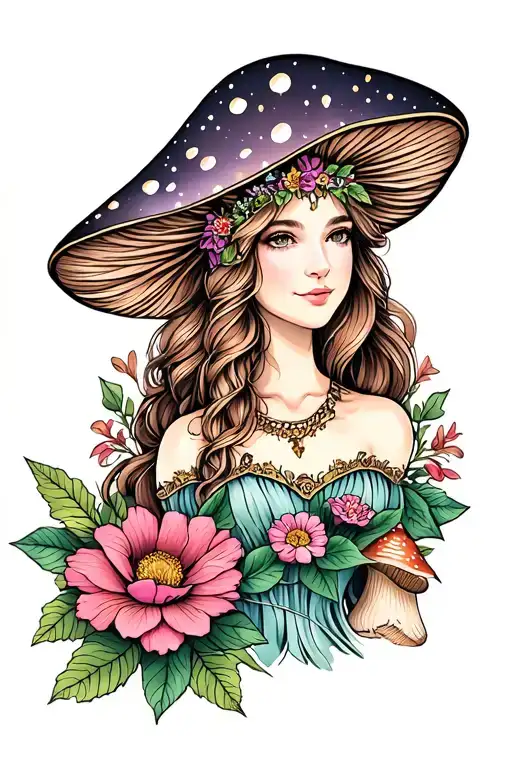 Flowers And Mushroom Princess In Forest