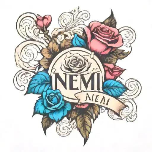 The Word Nemi With Hearts And Roses Around It