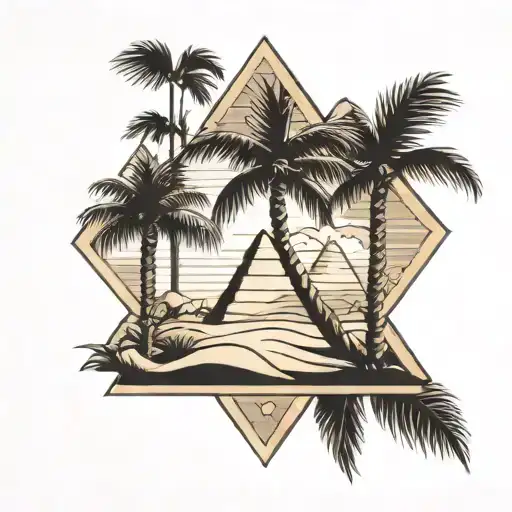 Palm Tree With Straight Strokes And Background Pyramids