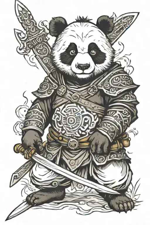 Panda Warrior Wielding His Swords