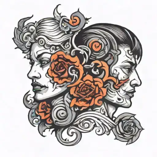 Two Faces Looking Eachother One Evil One Good