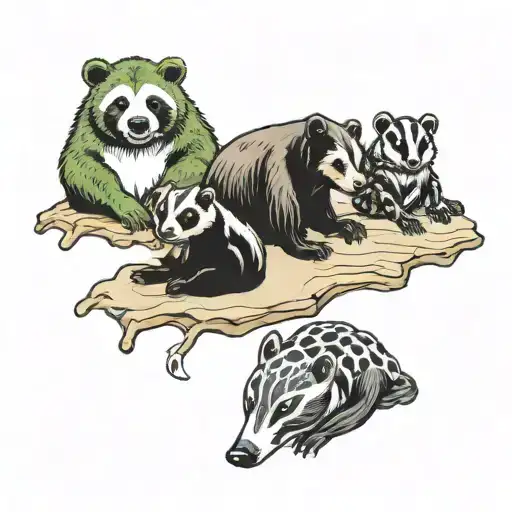 A Bear Frog Badger And Jackle Sitting Together