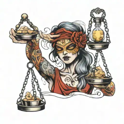 Blindfolded Woman Holding Scales Representing Light And Darkness