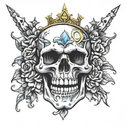 Skull With Mouth Open Wearing A Crown Of Jewels