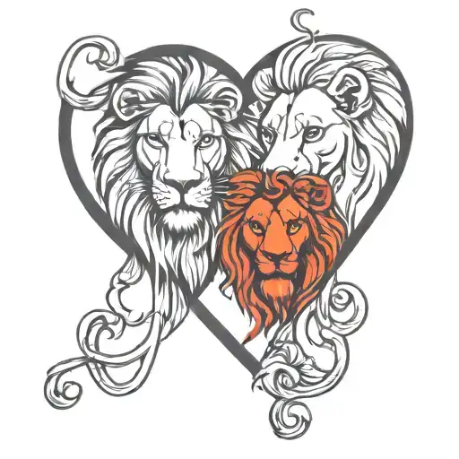 Heart Shaped Lion And Lioness Head
