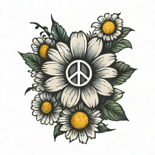 Peace Sign And Daisy Flower