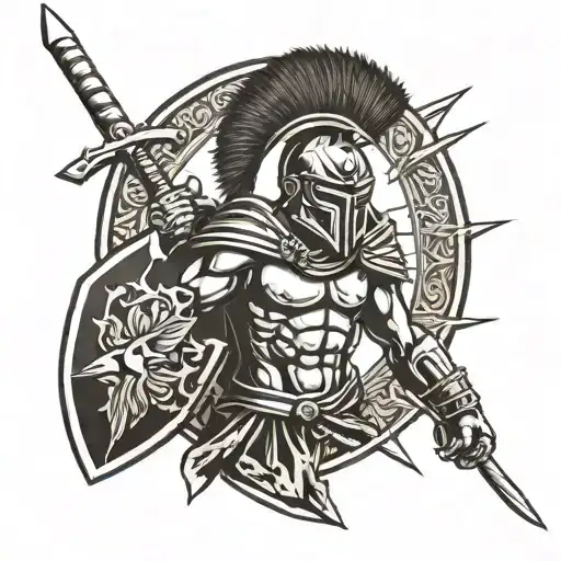 Spartan Warrior With Sword And Shield