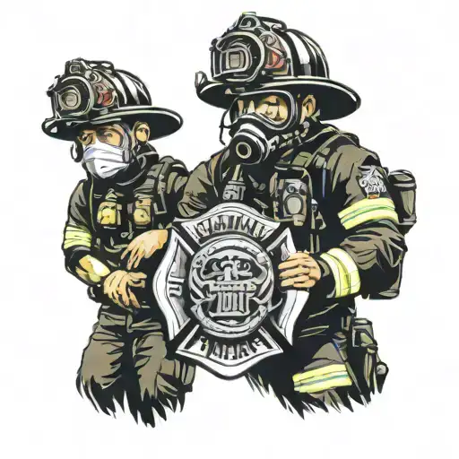 Firefighter Wearing Mask With Family Reflection