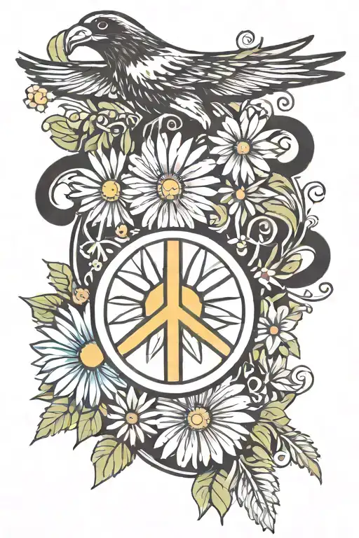 Peace Sign Tattoo Design Featuring Daisy Flower