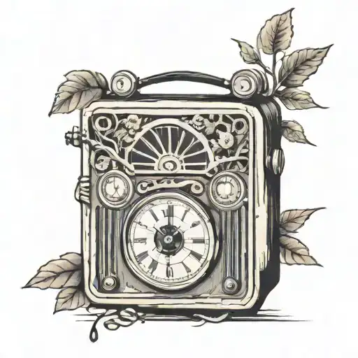 Old Radio With Tree Of Life And Clock
