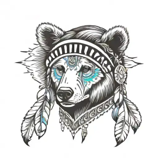 Native American Woman Bear Head