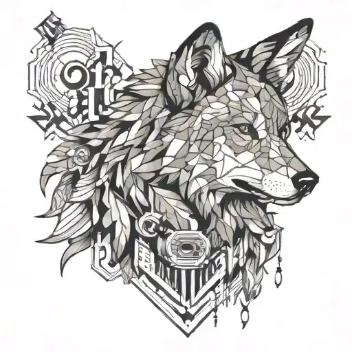 Geometric Wolf With Music Elements