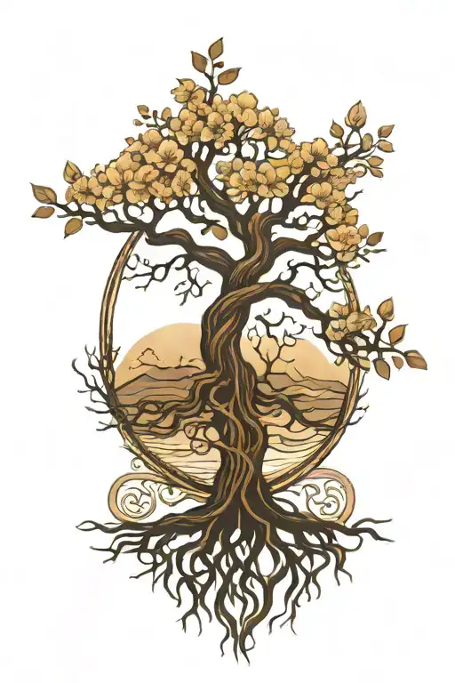 Minimalist Tree Of Life Tattoo With Roots