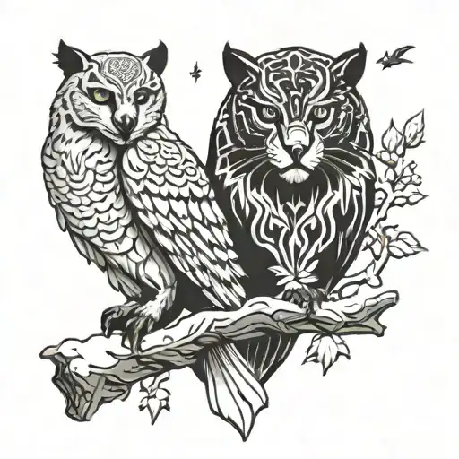 Black Panther And White Snow Owl
