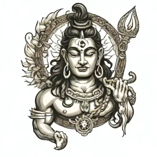 God Shiva Tattoo In Chest In Black Color